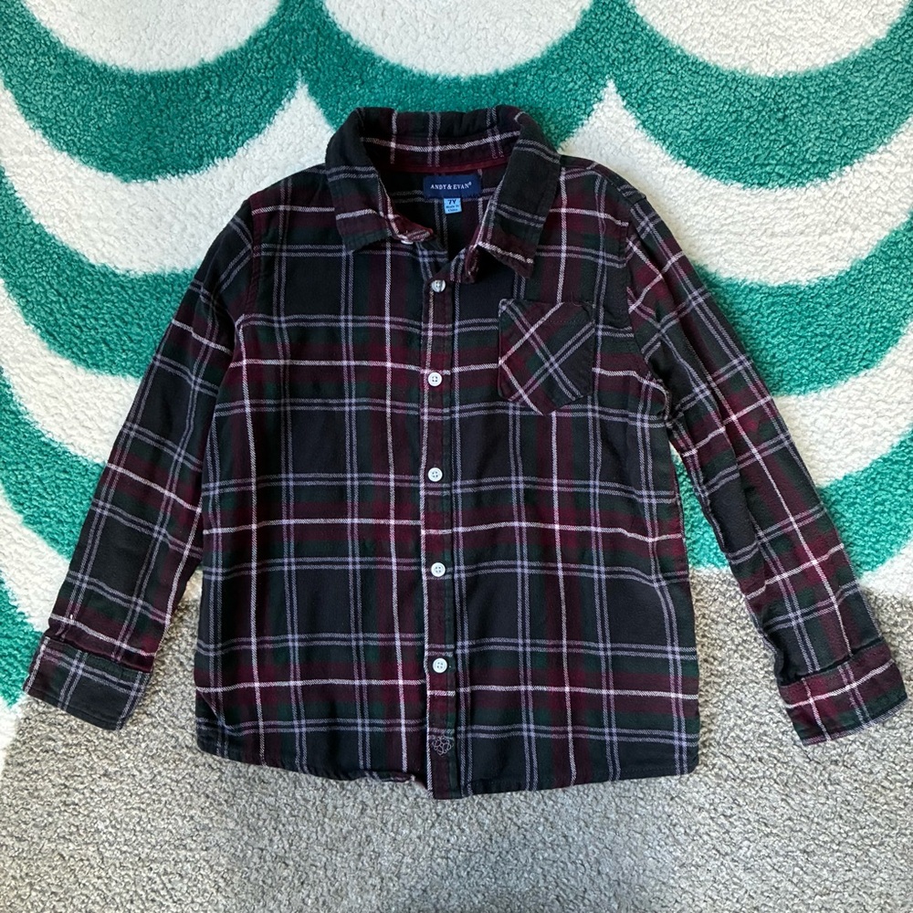 Andy & Evan Cotton Flannel Shirt (Black/Burgundy/Green) Size 7